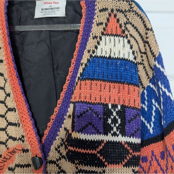 Alfonso Pozo for Globetrotter Hand Knit Cardigan Womens Size XL Tribal Ethnic - Picture 3 of 13